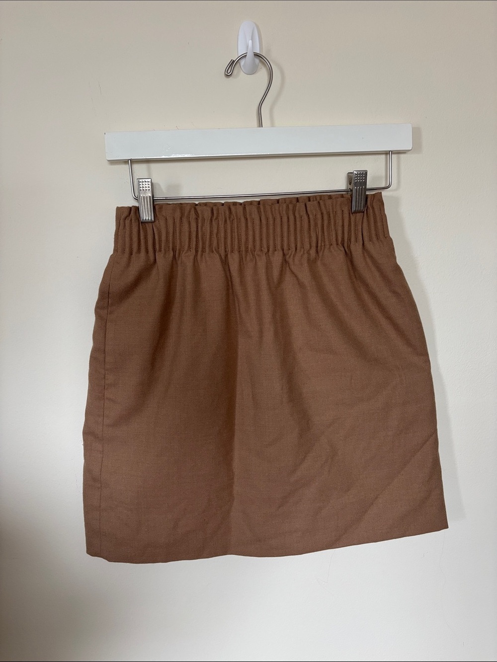 J. Crew Women’s High-Rise Elastic Waist Wool Blend Pull On Mini Skirtin Camel
